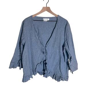 ULLA POPKEN Blue Linen-Cotton Single button blouse 20/22
